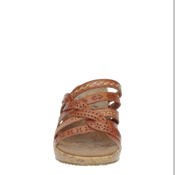Cali‎ From Skechers Women's Tan Leather Braided Cork Wedge Heel Sandals. - Picture 2 of 12